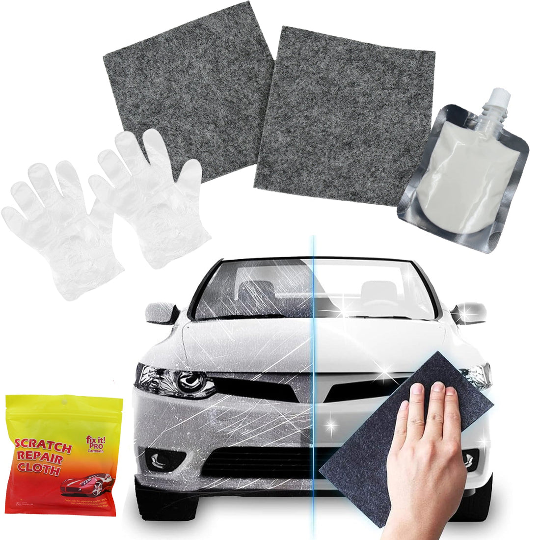 Nano Magic Car Scratch Remover Cloth, Multipurpose Scratch Repair Cloth, Cloth for Car Paint Scratch Repair, Easy to Repair Slight Scratches on the Surface Polishing Repeatable Use for All Kinds of Car (45 ML Repair Solution, 2 Gloves, 2 nano Cloth) - Shopmania Wholesale