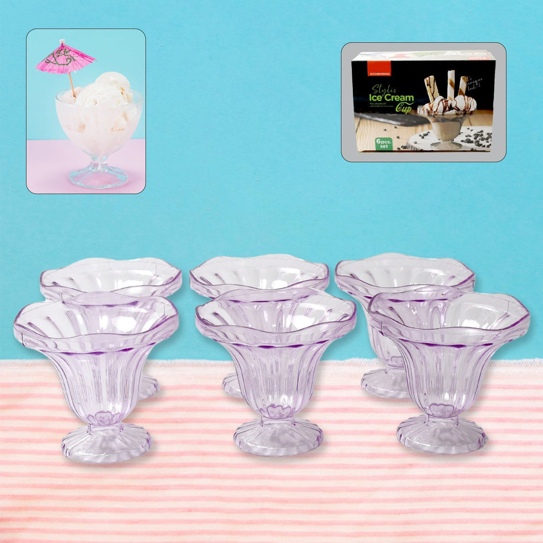 Crystal Plastic Ice-Cream Bowl, Home & Kitchen Serving Platter or Dessert Cup for Sundae, Sweets, Snacks, Fruit, Pudding, Nuts or Dip, Serving Bowls (Crystal Cups, Set of 6) your brand