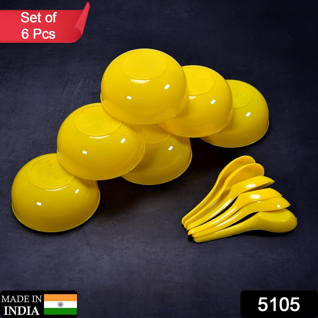 Plastic soup bowl and spoon set, 6 pieces, kitchen use