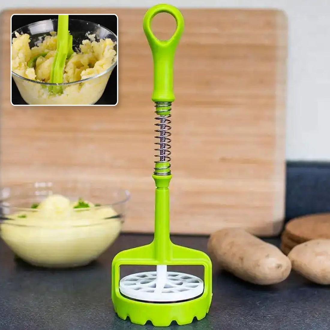 Multi Functional One-Handed Plastic Manual Mashed Potatoes Masher, Mash Sweet Potato Masher with Comfort Grip and Stainless-Steel Spring Design for Nonstick Pans (1 Pc) your brand