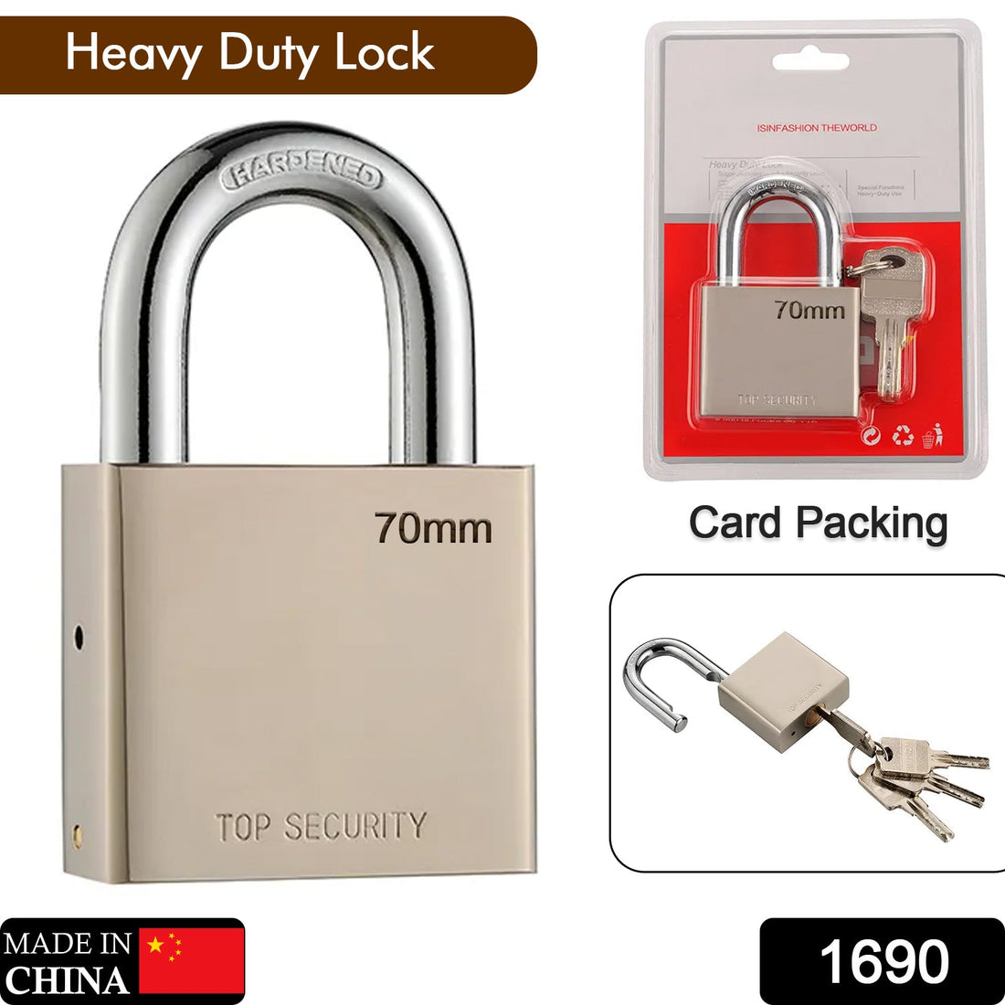 Heavy steel padlock with 4 keys