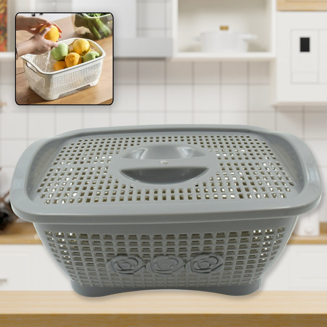 Multipurposes Plastic Basket, Organizer for Kitchen, Countertop, Cabinet, Bathroom with Lid, Plastic Storage Basket For Store Fruits, Vegetables, Magazines, Cosmetics, Stationary (1 Pc / Mix Color ) your brand