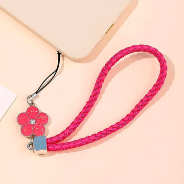 Flower Shape metal alloy pendant Nylon Braided leather hand strap lanyard phone (1 Pc / Multicolor) your brand