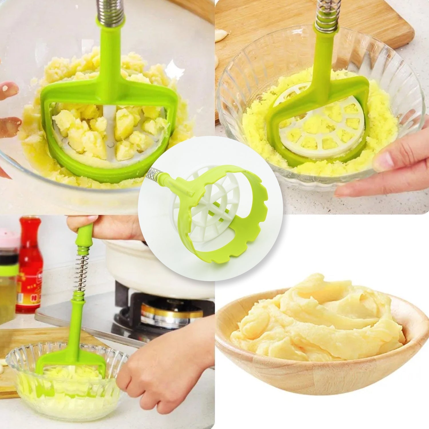 Multi Functional One-Handed Plastic Manual Mashed Potatoes Masher, Mash Sweet Potato Masher with Comfort Grip and Stainless-Steel Spring Design for Nonstick Pans (1 Pc) your brand