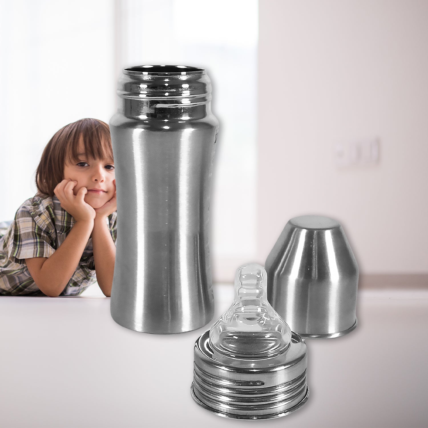 Ganesh Stainless Steel Baby Feeding Bottle, Milk Bottle for New Born / Infants / Toddler Up to 3 Years, BFA Free (250 ML Approx) - Shopmania Wholesale