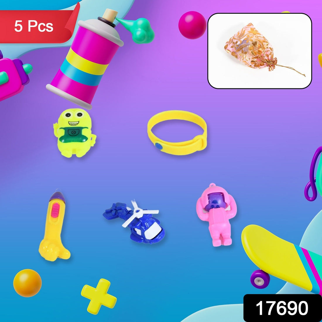 5Pc Toy Combo Kids Best Gift Set Combo Attractive & Unique Toy Combo 5Pc Colorful Toy Combo With Potli Bag - Shopmania Wholesale