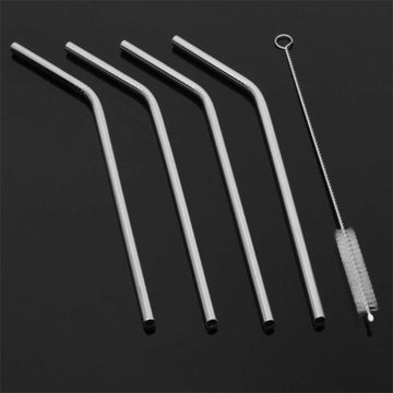 Reusable Stainless Steel Drinking Straws Bent (4 Bent Straws, 1 Brush) - Shopmania Wholesale