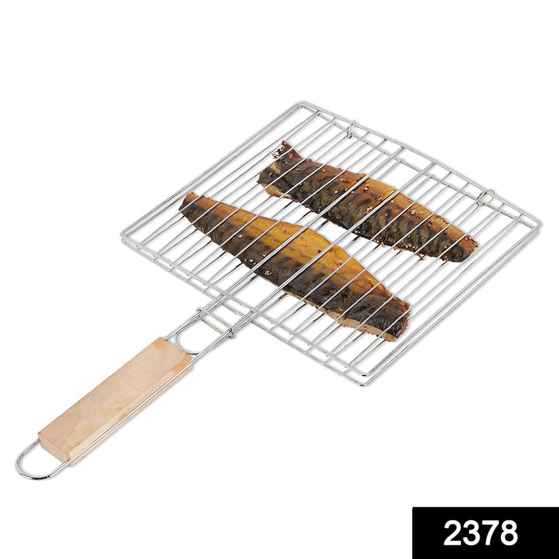 Square roaster for papad with wooden handle for grilling