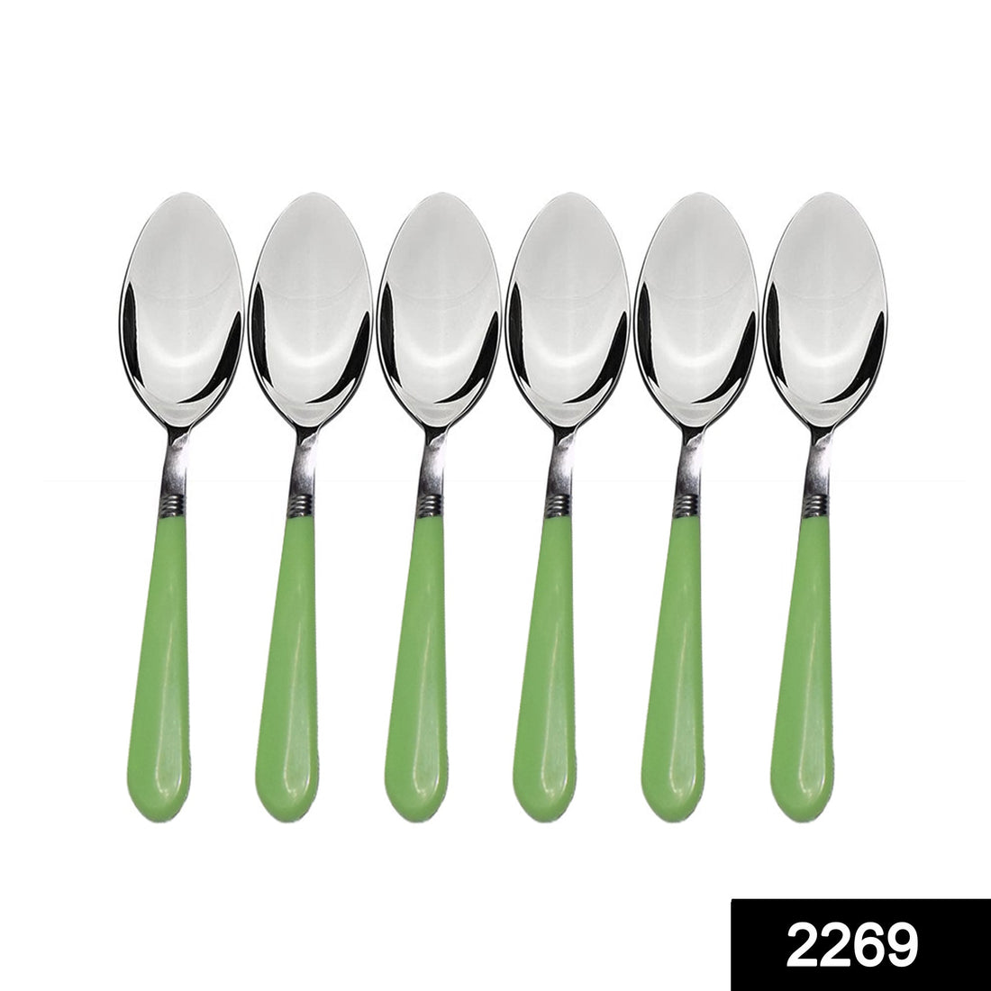 Stainless steel dining spoons set of 6 with comfortable grip handles.