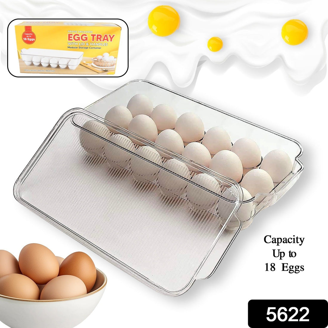 Plastic 18 Cavity Egg Storage Box Or Egg Trays For Refrigerator With Lid & Handles High Quality, Rectangular Egg Tray Box For 18 Egg (1 Pc) - Shopmania Wholesale