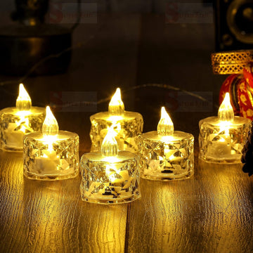 12 Pcs Flameless and Smokeless Decorative Acrylic Candles Transparent Led Tea Light Candle for Gifting, House, Diwali, Christmas, Festival, Events Decor Candles - Shopmania Wholesale