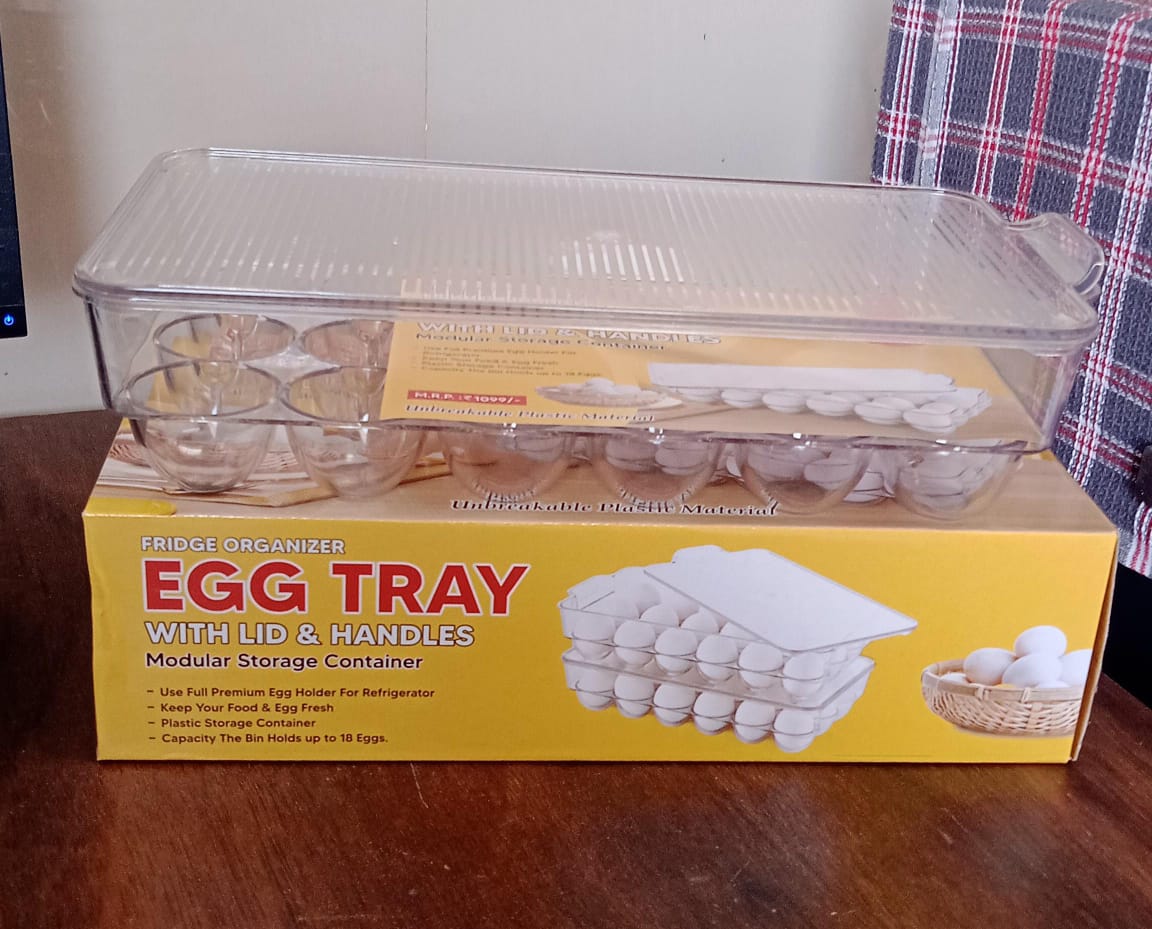 Plastic 18 Cavity Egg Storage Box Or Egg Trays For Refrigerator With Lid & Handles High Quality, Rectangular Egg Tray Box For 18 Egg (1 Pc) - Shopmania Wholesale