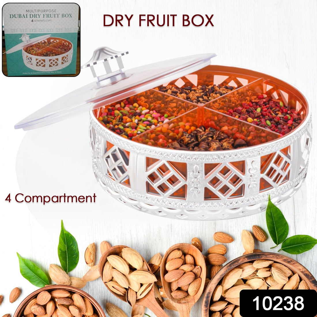 Round Silver 4-Section Dry Fruit Gift Box