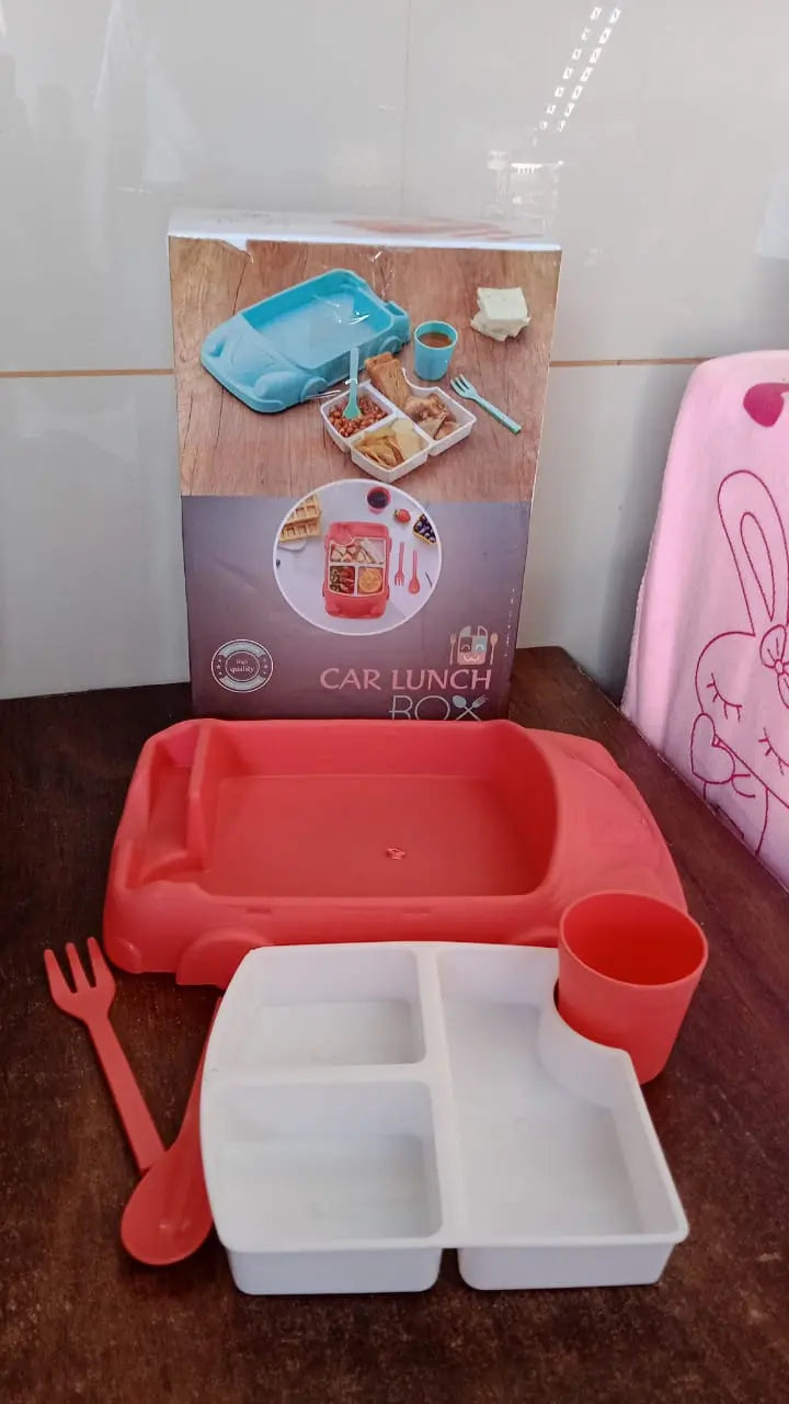 Kid's Car Shaped Plates Cup / Lunch Box Dinnerware Set (4 Pcs Set / 1000 ML Lunch Box) your brand