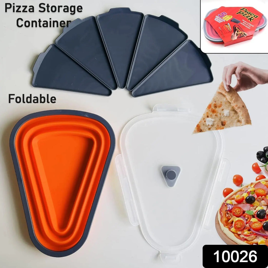 Reusable Pizza Storage Containers with 5 Microwavable Serving Trays, Silicone Container Expandable & Adjustable for Packing Pizza at home / outdoor your brand