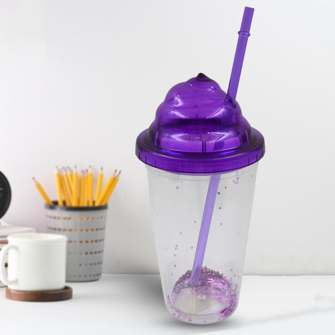 High Quality Plastic Creative Cold Drink Cup / Tumble, Reusable Tea Coffee Tumbler with Lid and Straw, Double Wall Plastic Drinking Sport Bottle, Travel Tumbler (1 Pc / Mix Color) - Shopmania Wholesale
