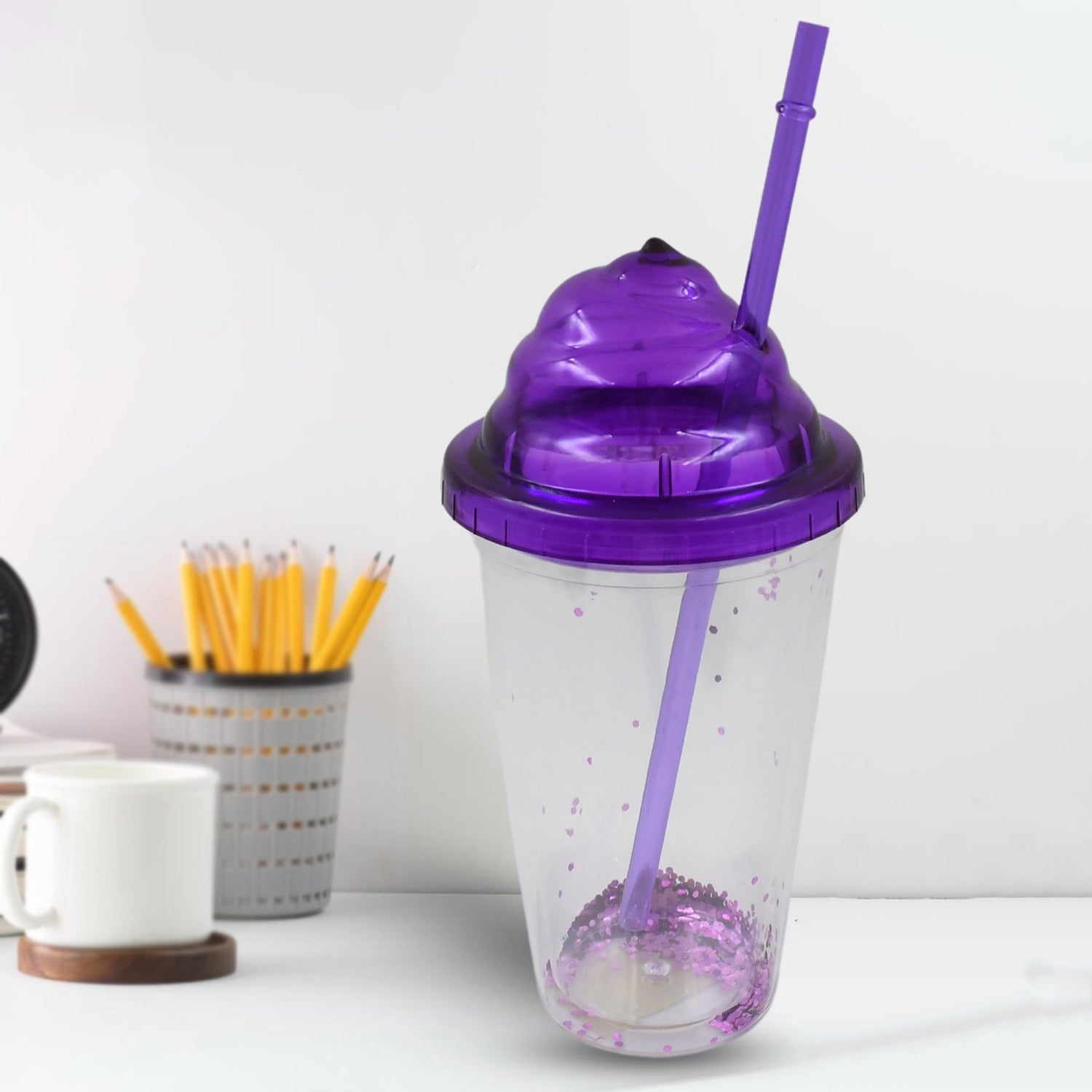 High Quality Plastic Creative Cold Drink Cup / Tumble, Reusable Tea Coffee Tumbler with Lid and Straw, Double Wall Plastic Drinking Sport Bottle, Travel Tumbler (1 Pc / Mix Color) - Shopmania Wholesale