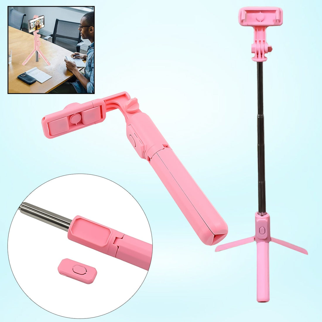 Portable Foldable Selfie Stick with Remote Control, 3-Axis Tripod Hand Stabilizer for Smartphones, TikTok Vlog YouTuber Video Recording (1 Pc) your brand