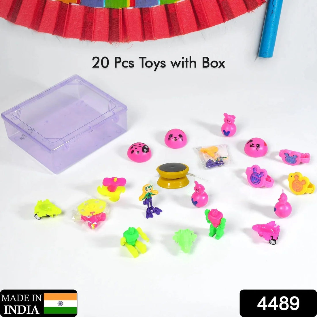 Toy set with plastic container