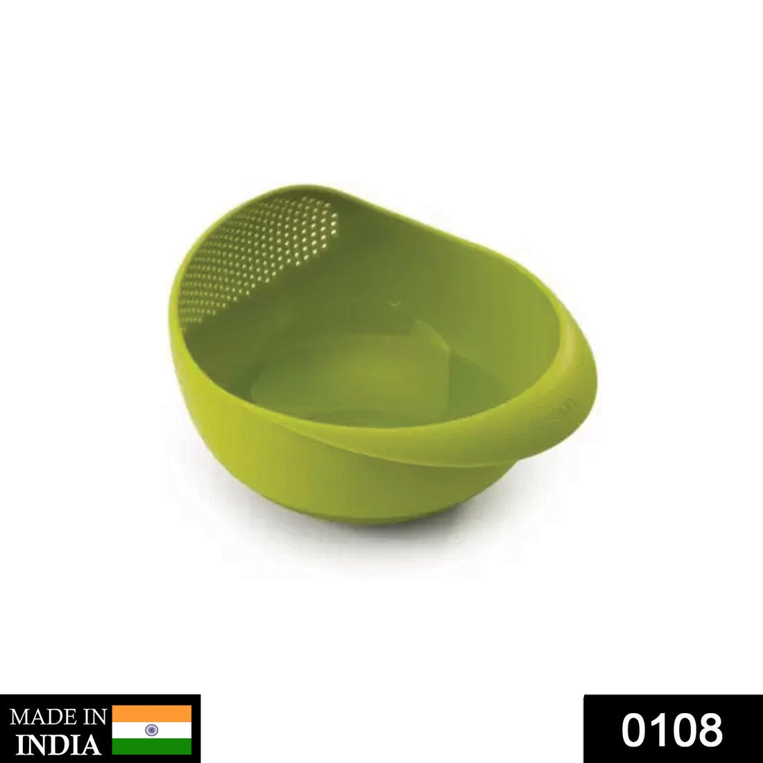 Large plastic rice bowl strainer, ideal for washing and storing grains.