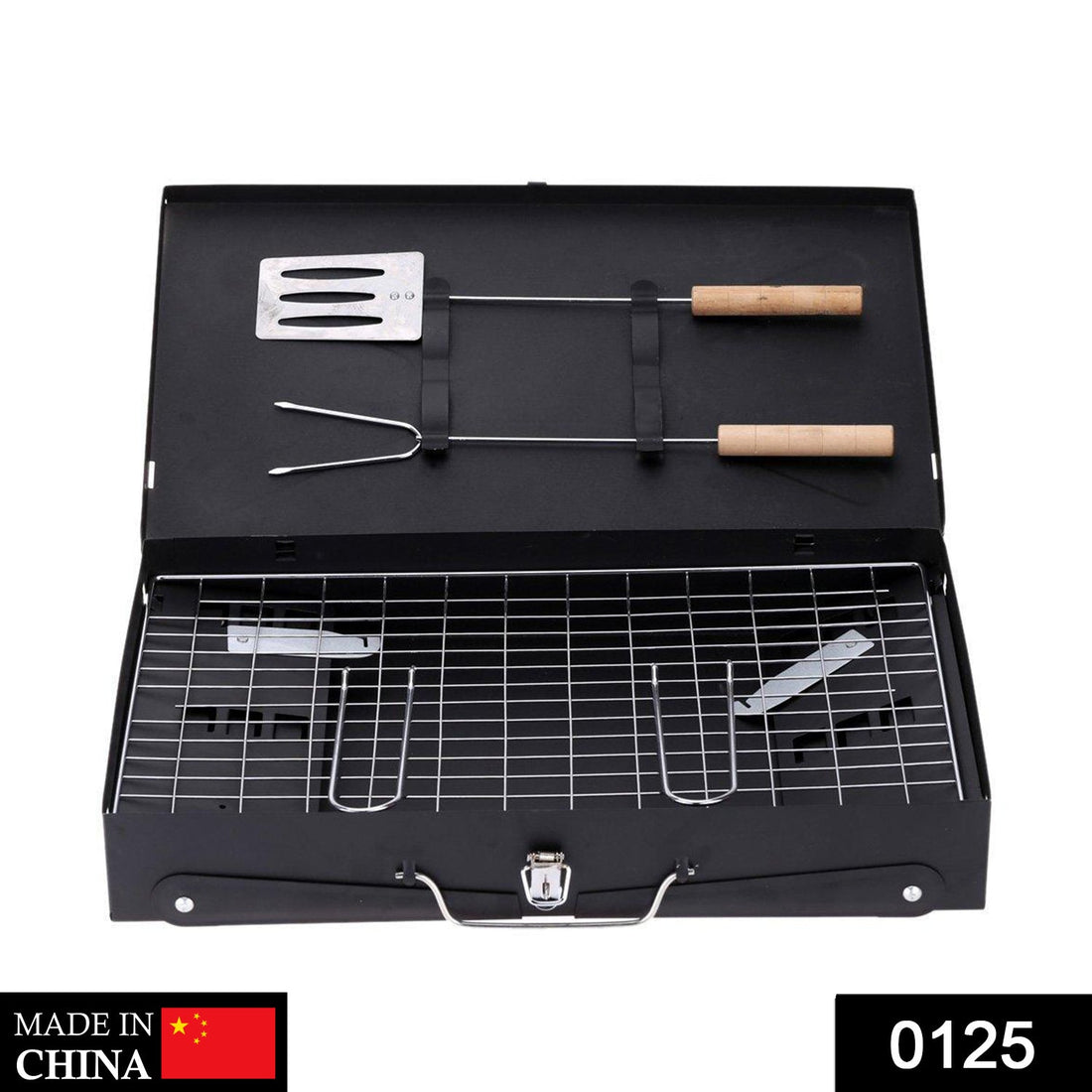 Briefcase-style barbecue grill toaster, stainless steel