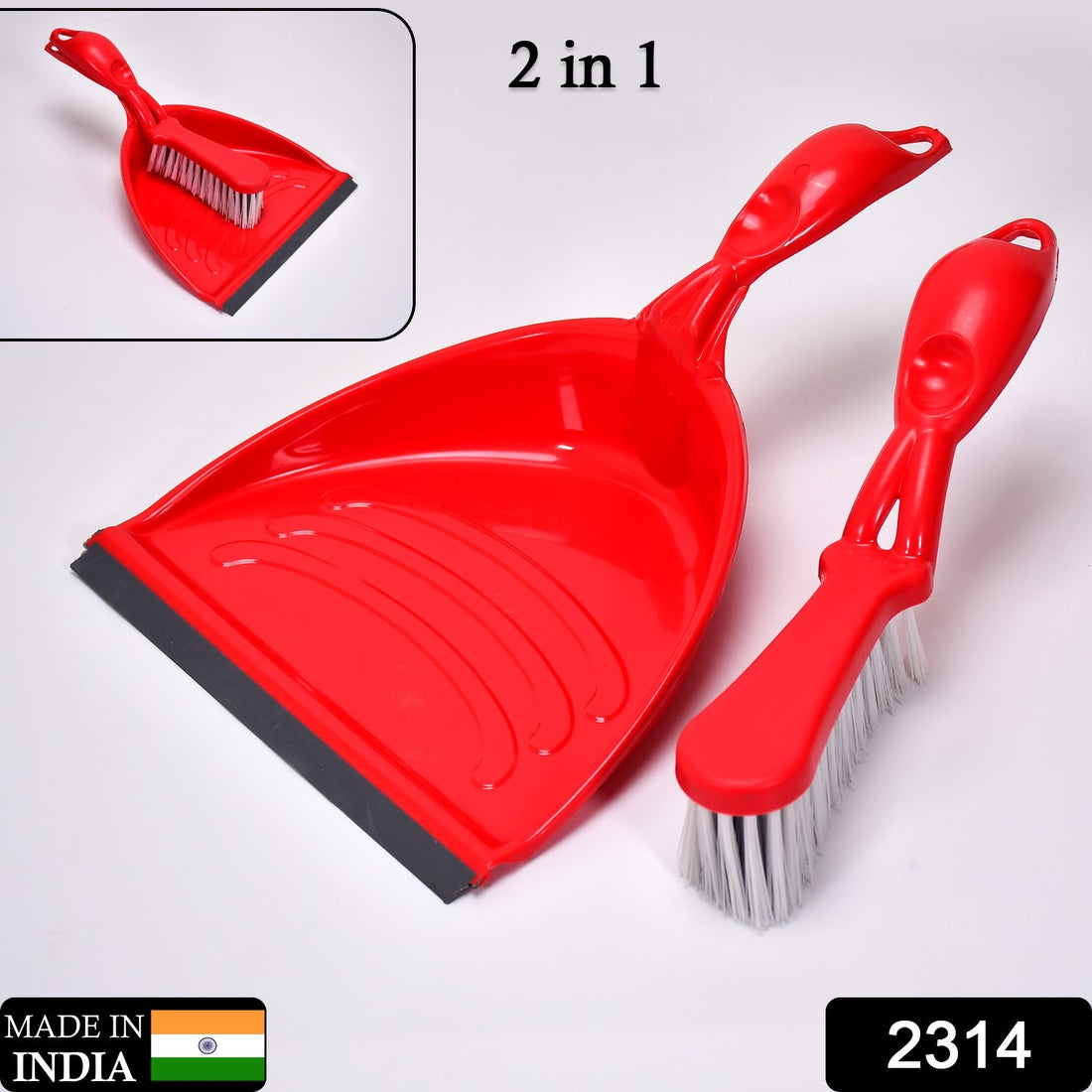 Dustpan set with long handle for easy cleaning.