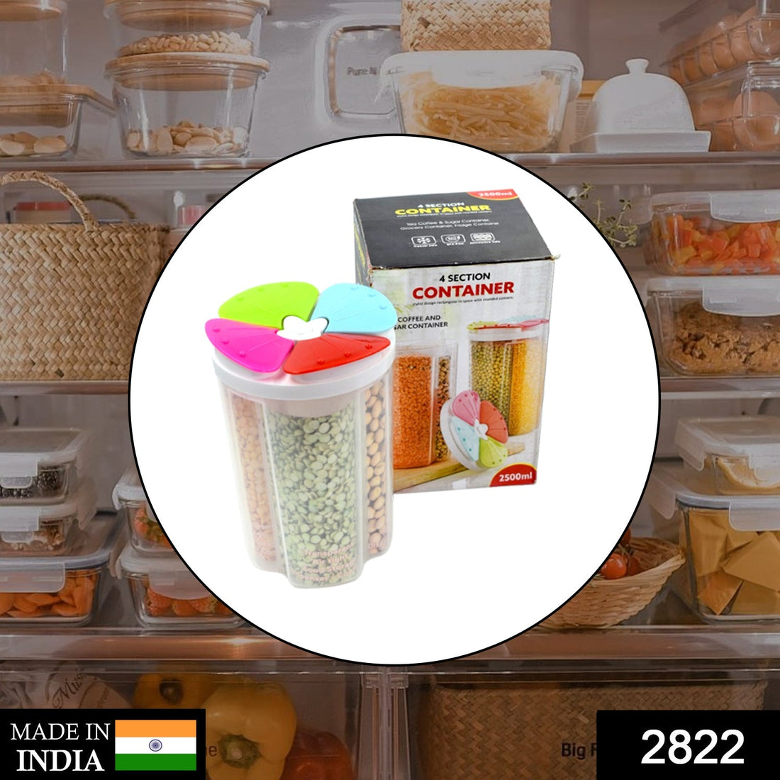 Airtight plastic storage container with 4 sections