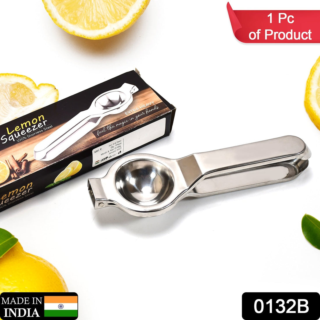 Stainless steel lemon squeezer.