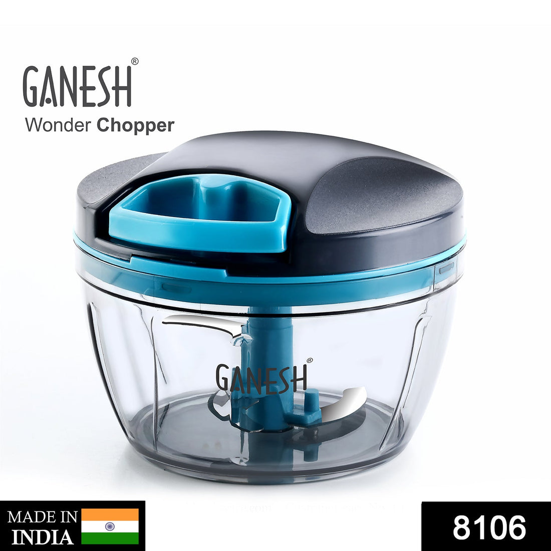 Ganesh Wonder Chopper in grey, 470 ml, shown from various angles.
