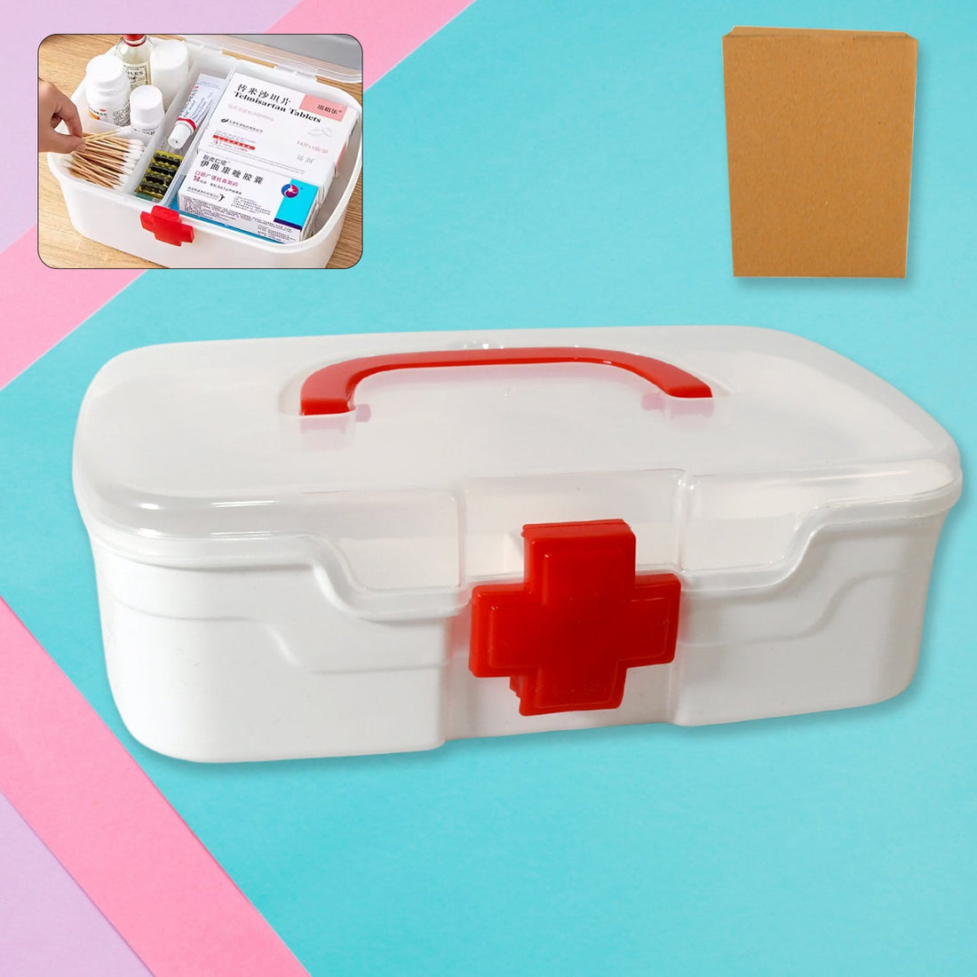 Medical Box, 1 Piece, Indoor Outdoor Medical Utility, Medicine Storage Box, Detachable Tray Medical Box Multi Purpose Regular Medicine, First Aid Box with Handle & Transparent Lid - Shopmania Wholesale