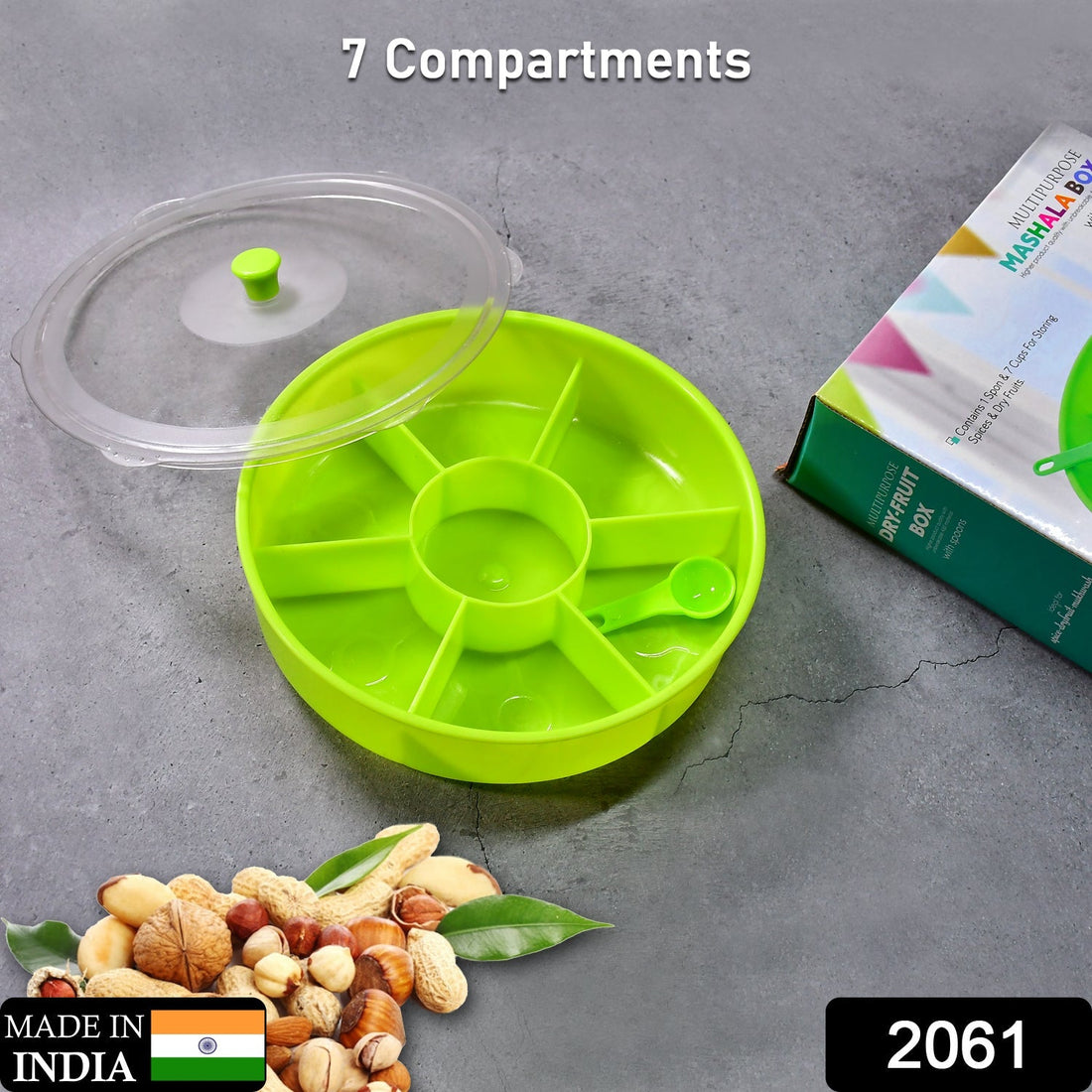 Multipurpose dry-fruit and masala box with a single spoon