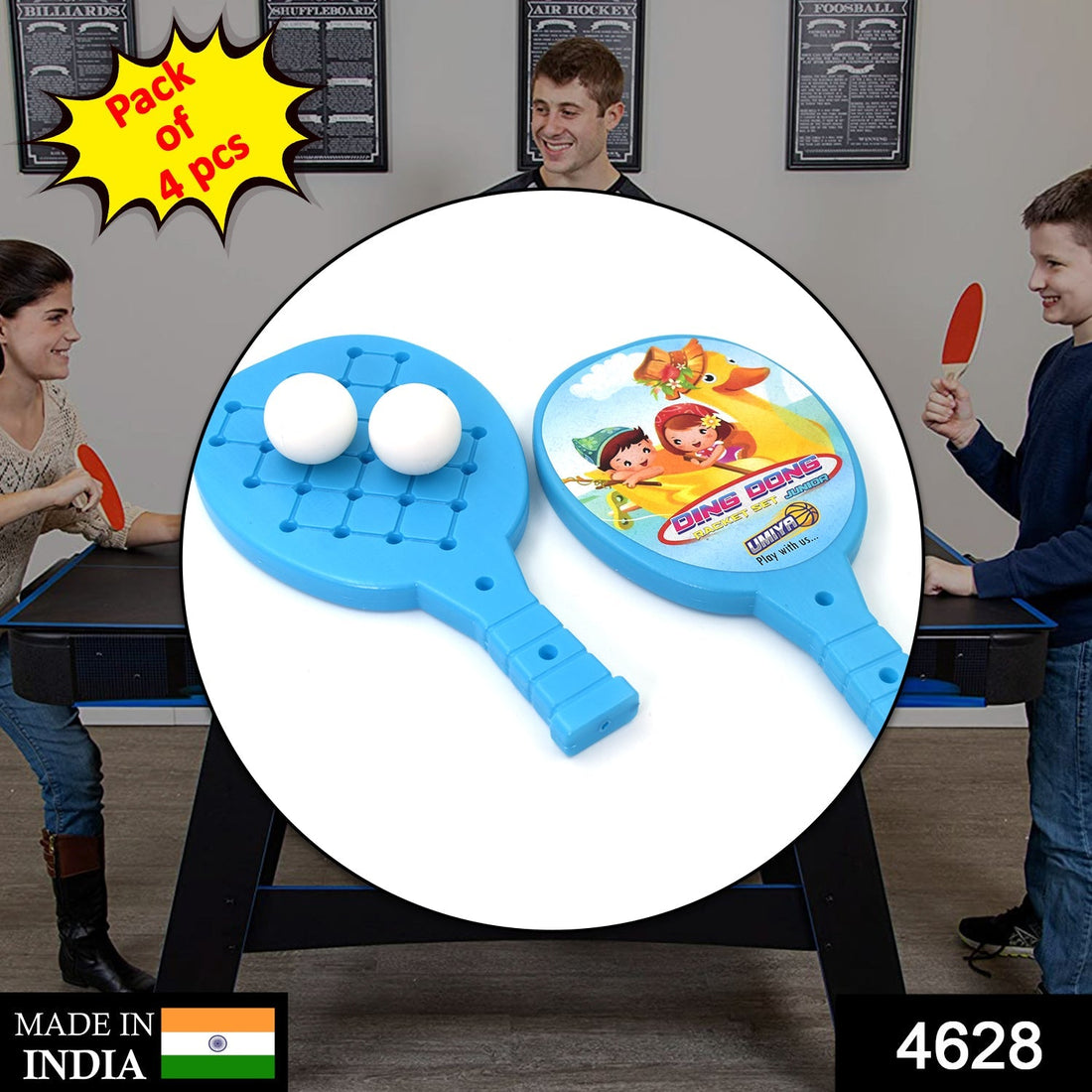 Plastic table tennis set for kids with rackets and ball.