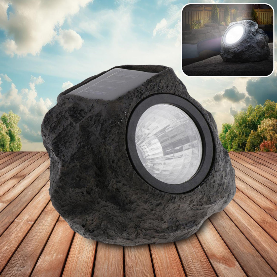 Solar Powered LED Rock Light Solar Powered LED Spotlight Faux Stone for Pathway Landscape Garden Outdoor Patio Yard (1 Pc) - Shopmania Wholesale