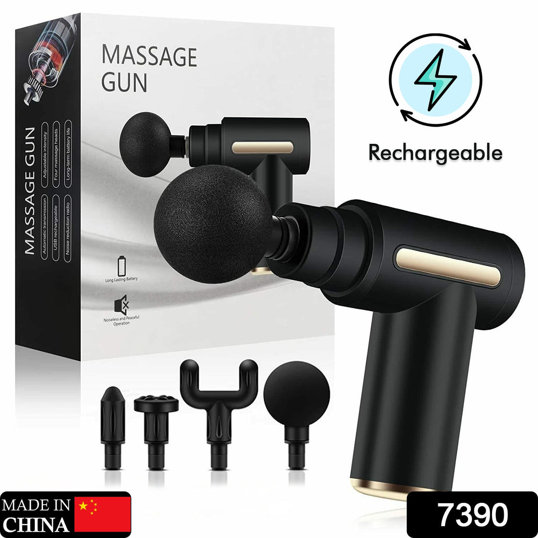 Deep tissue percussion massage machine for pain relief, multiple attachments.