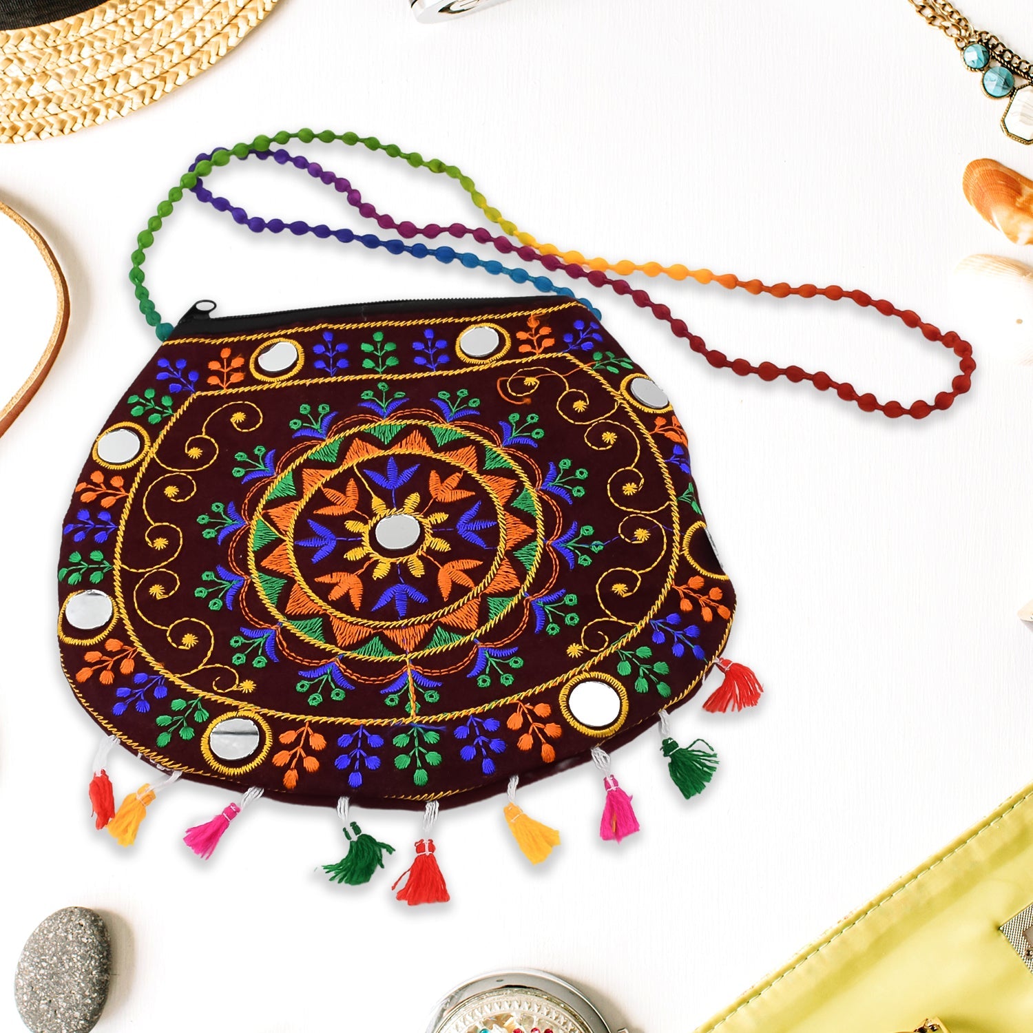 Handcrafted Cotton Embroidered Shoulder Bag / Purse for Girls & women (1 Pc / 9 Inch / Mix Desing) - Shopmania Wholesale