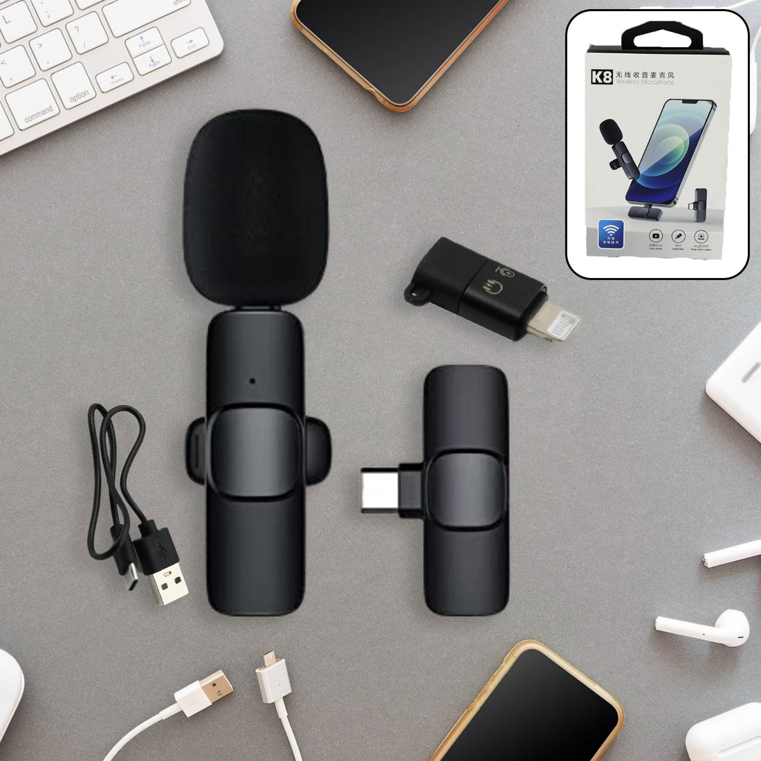 Intelligent Noise Cancelling Live Streaming Clip on Microphone for Type-C & for iPhone with Charging Mini Wireless Lapel Collar Microphone - Shopmania Wholesale