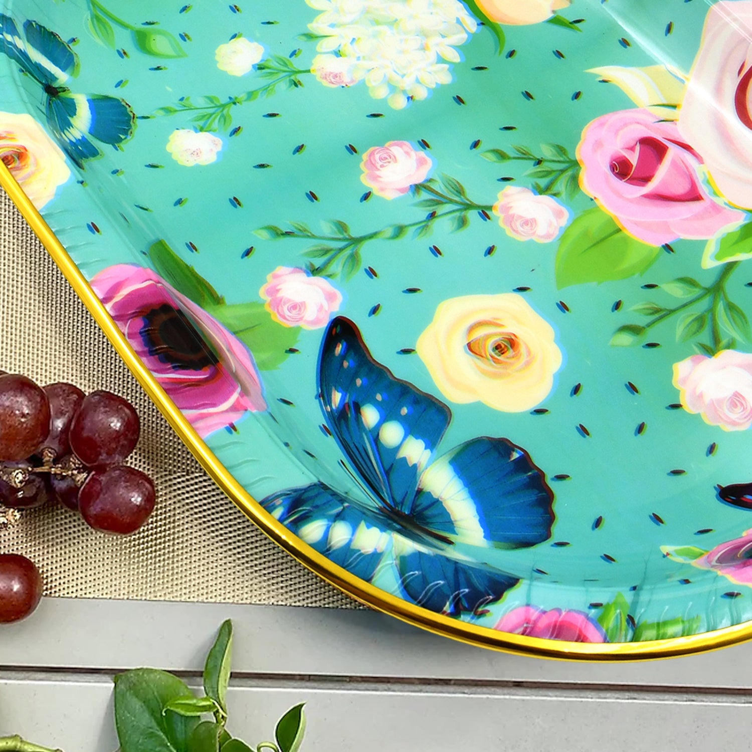 Big Plastic Flower Printed Design Serving Tray (1 Pc / 35 x 24 CM / Mix Color) - Shopmania Wholesale