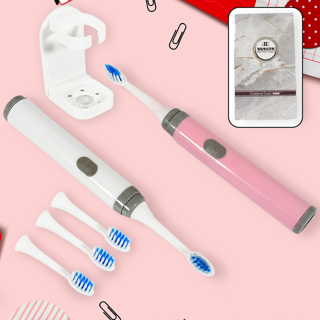 Adult Waterproof Electric Toothbrush Strong Sonic Charging with 4 Toothbrush Head and a toothbrush holder your brand