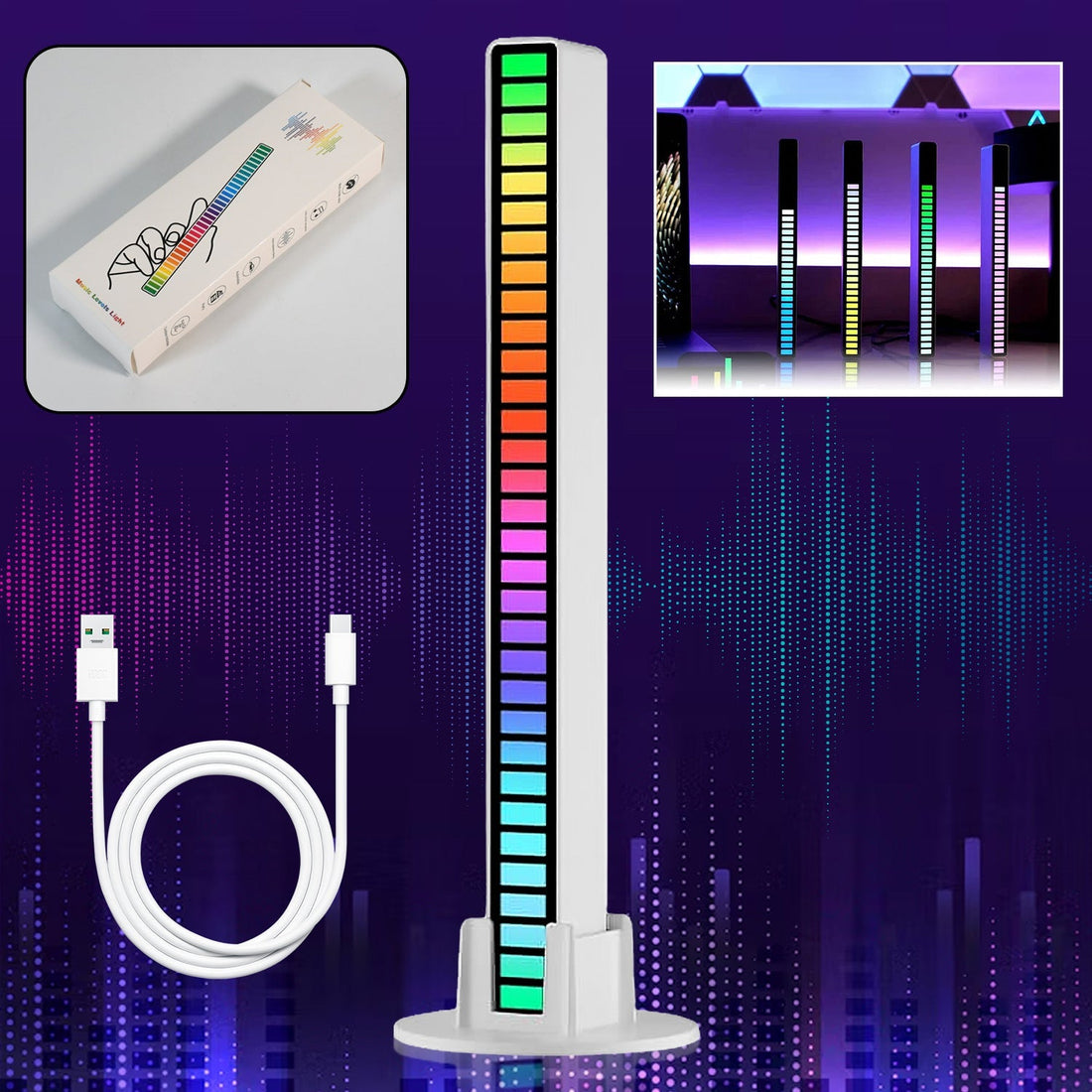 Rhythm Lights, AGC Automatic Gain Control 32 Colorful RGB Light Adjustable Pickup Rhythm Lights, RGB LED Voice-Activated Rhythm Light Car Home Sound Control Ambient Light (1 Pc) your brand