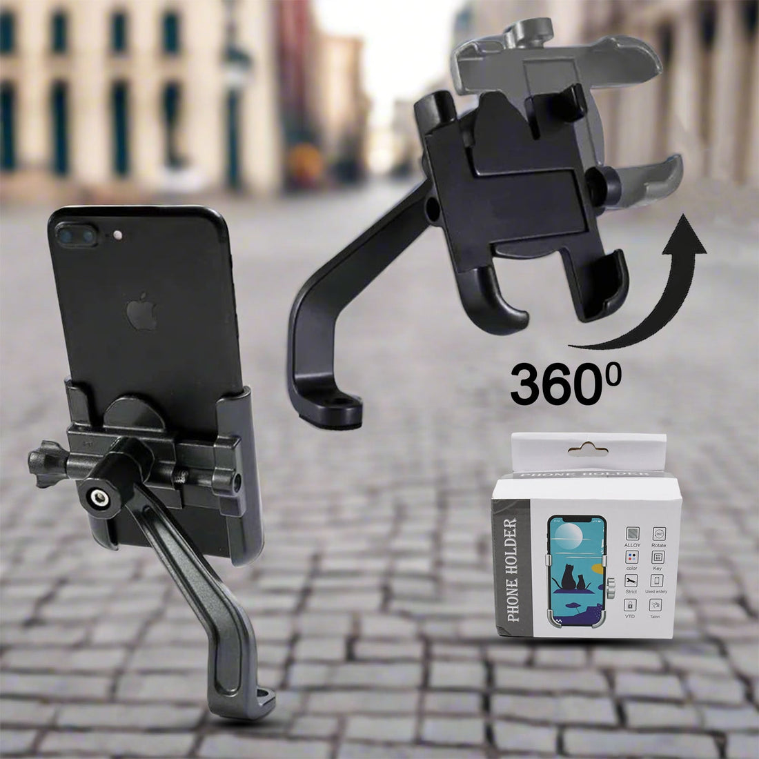 Full Metal Body Bike & Scooty 360 Degree Rotating Mobile Holder Stand for Bicycle, Motorcycle, Scooty for Maps and GPS Navigation Fits All Smartphones (1 Pc) - Shopmania Wholesale