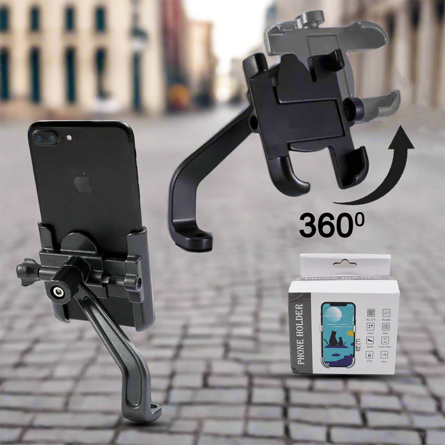 Full Metal Body Bike & Scooty 360 Degree Rotating Mobile Holder Stand for Bicycle, Motorcycle, Scooty for Maps and GPS Navigation Fits All Smartphones (1 Pc) - Shopmania Wholesale
