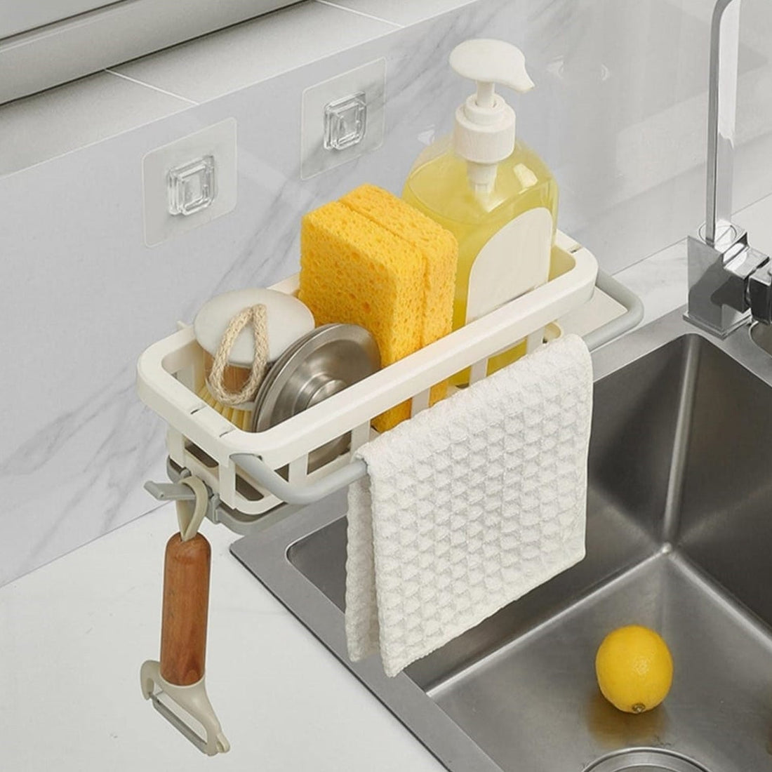 Multipurpose Platic Hanging Drain Rack Retractable Sponge Storage Hanging Rack With Adhesive Hook for Kitchen and Bathroom Dishcloth Holders Basket Drying Tray Organizer - Shopmania Wholesale