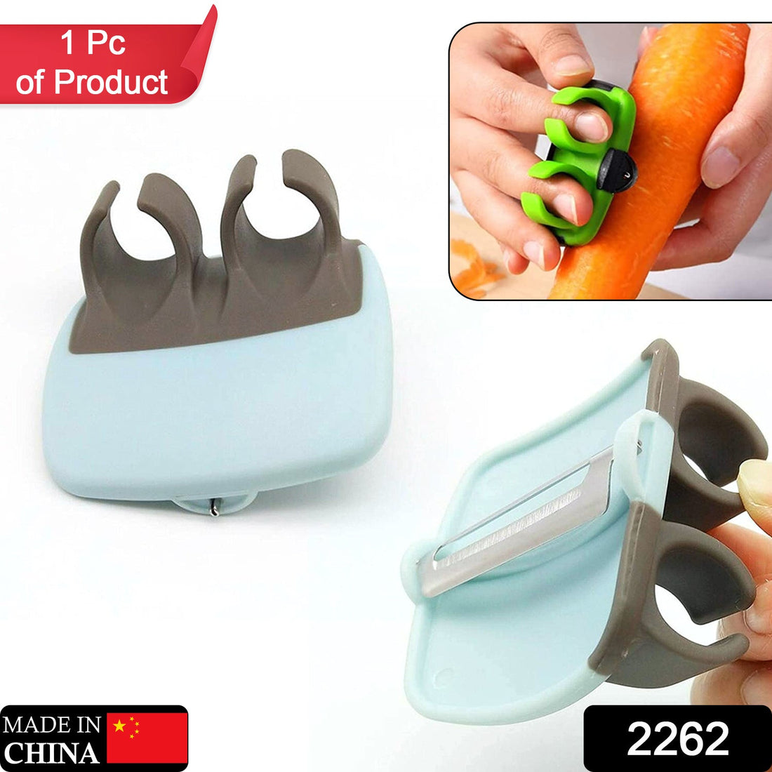 Hand palm vegetable peeler with rubber grip.