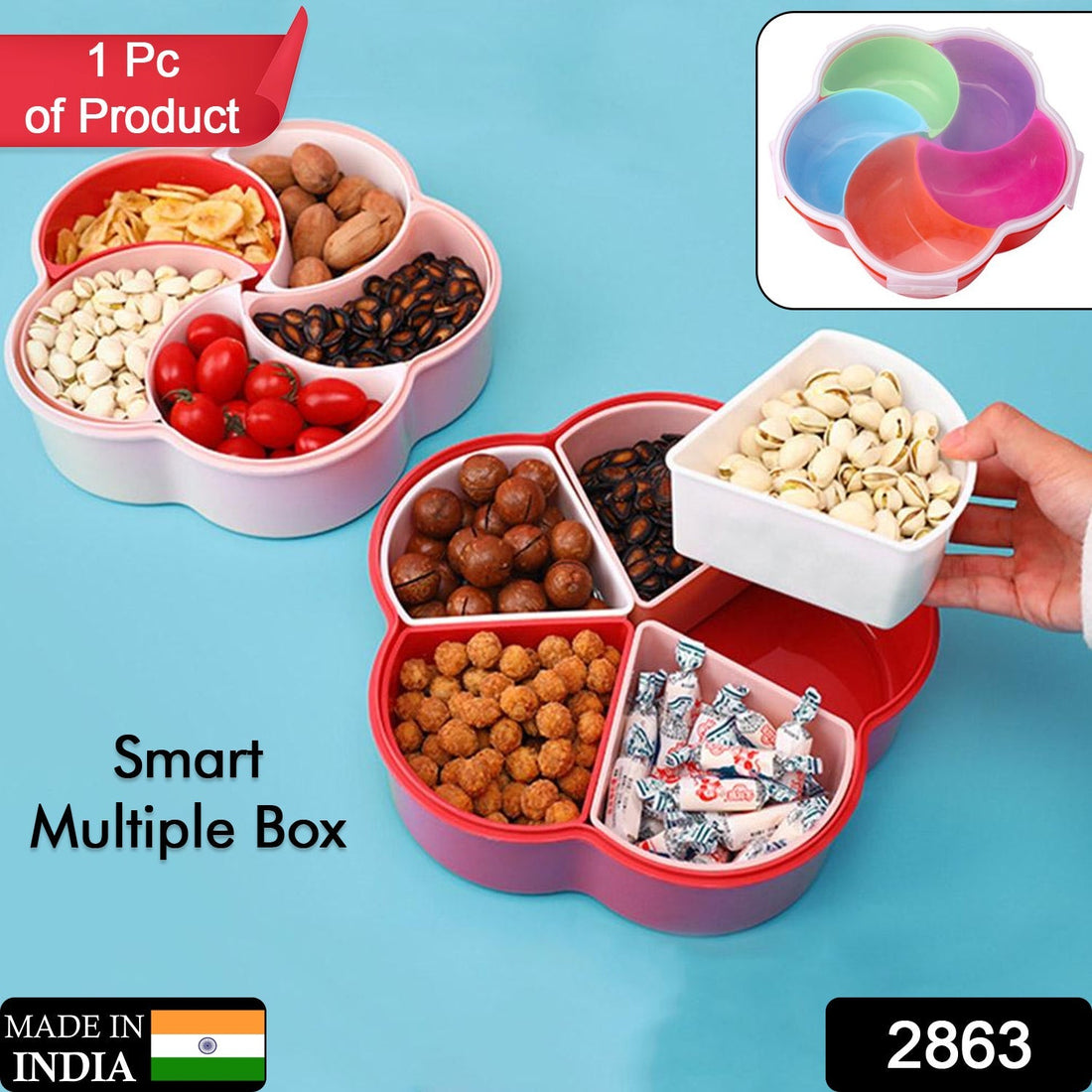 Party snack storage box with 5 compartments