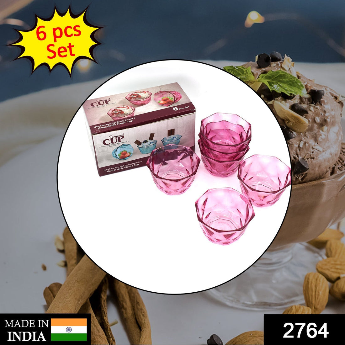 Diamond-shaped ice cream bowl set, 6 pieces.