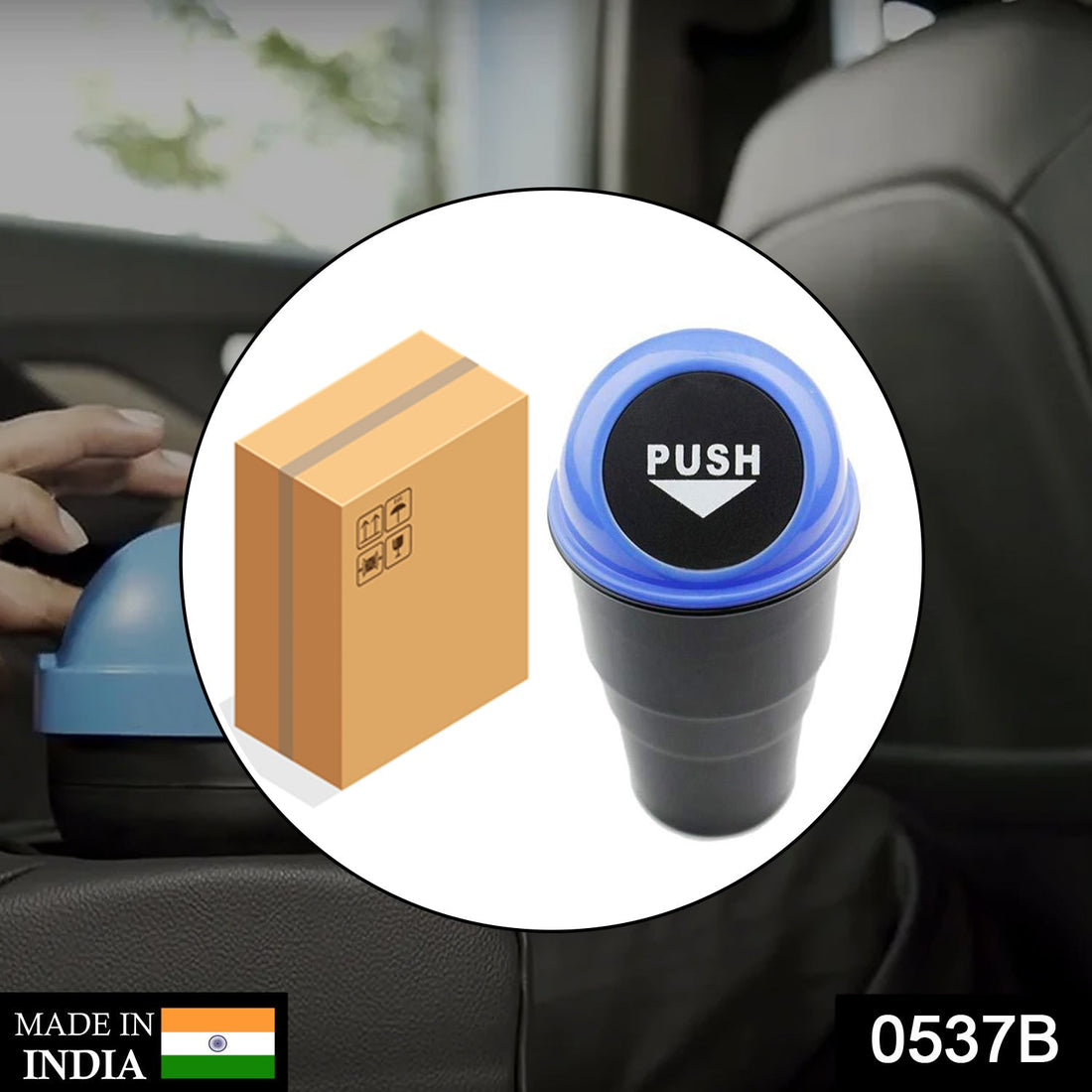 Compact car dustbin for garbage storage in vehicles.