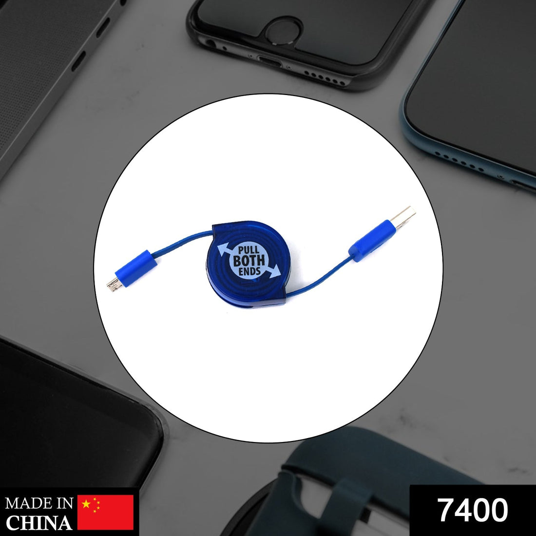 Retractable USB charger for various smartphones and technical devices