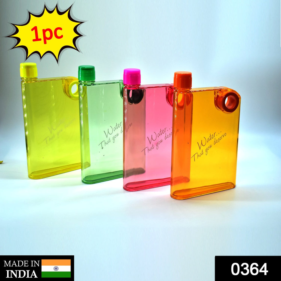 Slim notebook-style water bottle in multicolor.