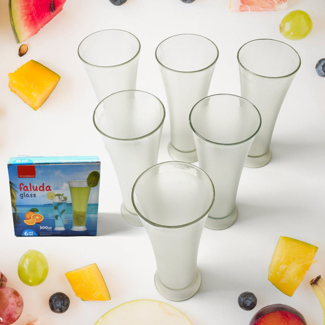 High Quality Faluda, ice cream, Juicer and Water Glasses Set of 6 Transparent, Drinking Water Glasses Stylish Glasses for Faluda, Water, Juice, Glass Set of 6 Pcs (300 ML Approx) - Shopmania Wholesale