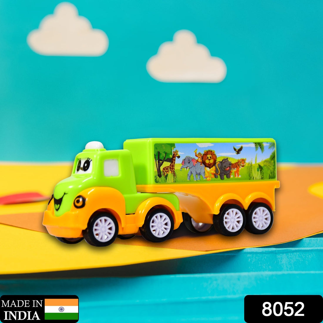 Green and yellow toy truck, small size